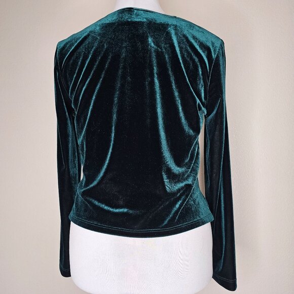 Vintage 90s 6 Velvet Cardigan Green Beaded One Button Whimsigoth Fairy Grunge - Picture 4 of 7